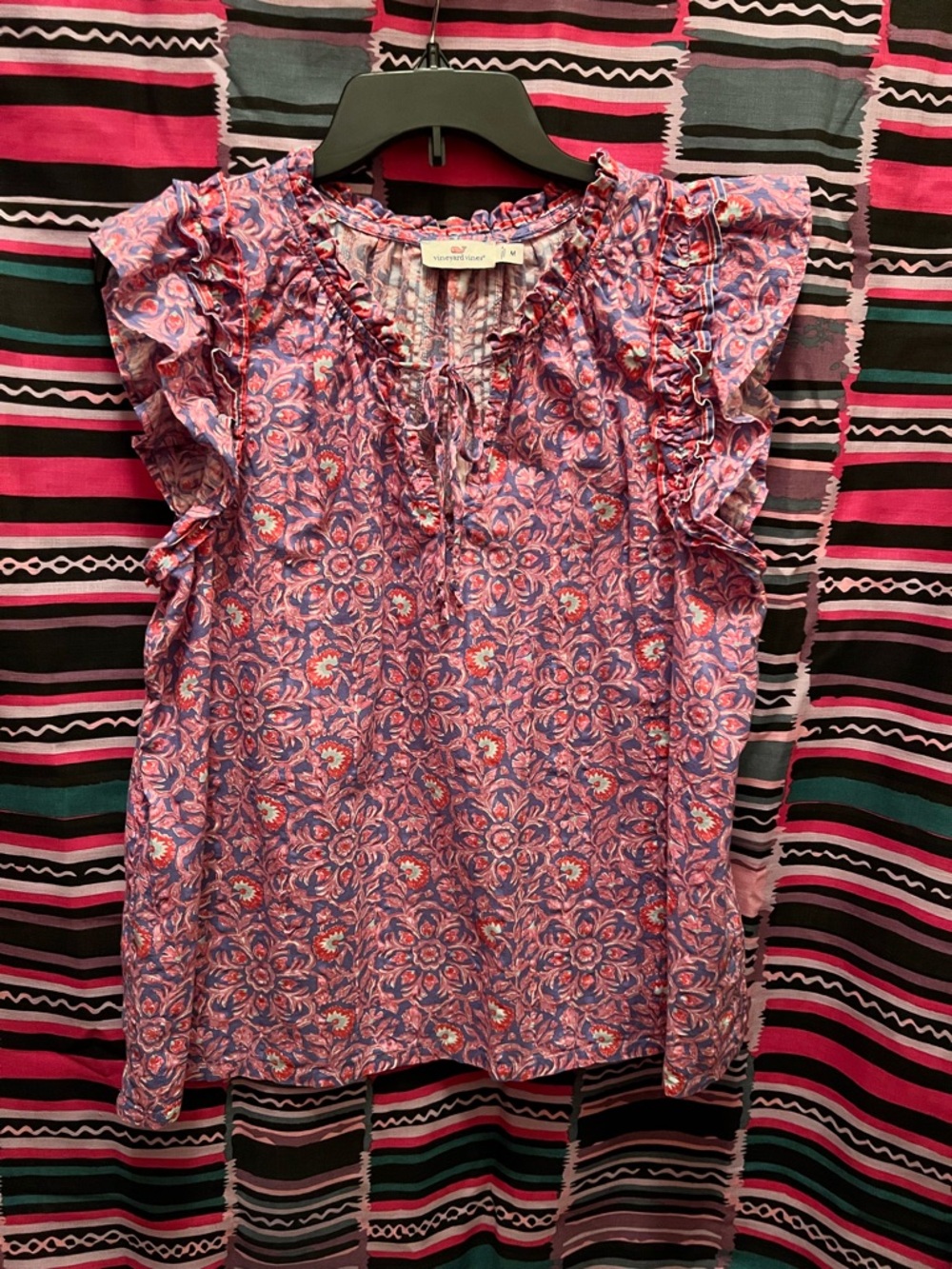 Vineyard Vines Purple and Pink Floral Ruffle Sleeve Blouse